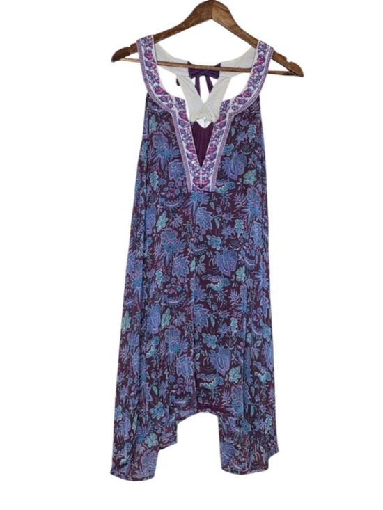 Free People Dresses & Skirts - Free People Waltz Of Flowers Boho Mini Dress Tunic Purple Floral Racerback M